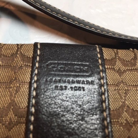 COACH Brown Signature C Fabric Small Leather Trim Shoulder Bag (8"x5") EUC - Picture 10 of 13